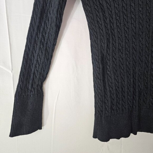 Eddie Bauer Sweater Womens M Black V Neck Cable Knit Long Sleeve Pullover Top - Picture 8 of 10